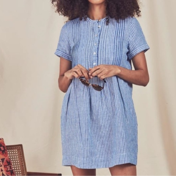 Faherty Gemina Blue Striped Linen Mini Dress XS - Picture 1 of 12